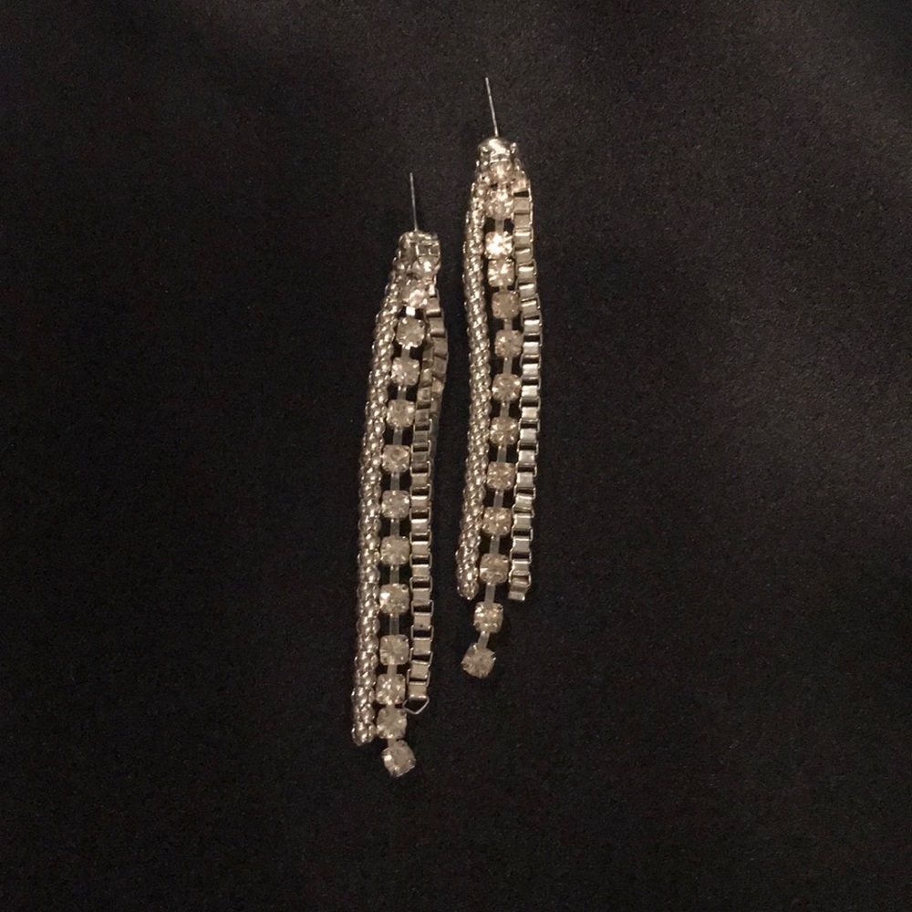 Rhinestone/Silver Chain Drop Earrings